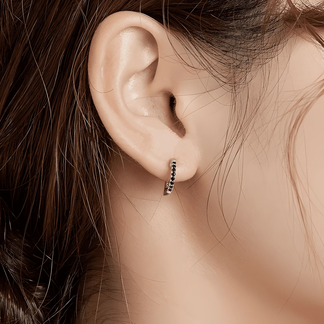 Pendientes de Aro Brillantes <myexti><span>Plata de Ley 925, chapada en oro blanco, con circonitas negras</span></myexti> - Imagen 2