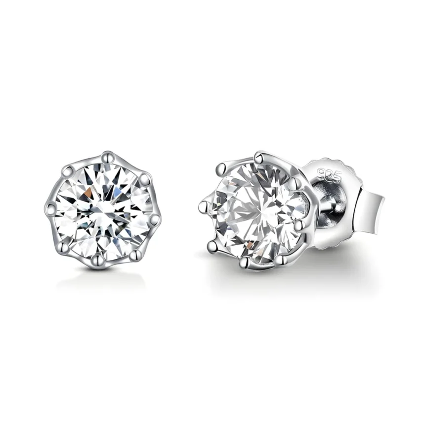 Pendientes de Botón Solitario <myexti><span>Plata de Ley 925, chapada en oro blanco, con circonitas redondas</span></myexti>