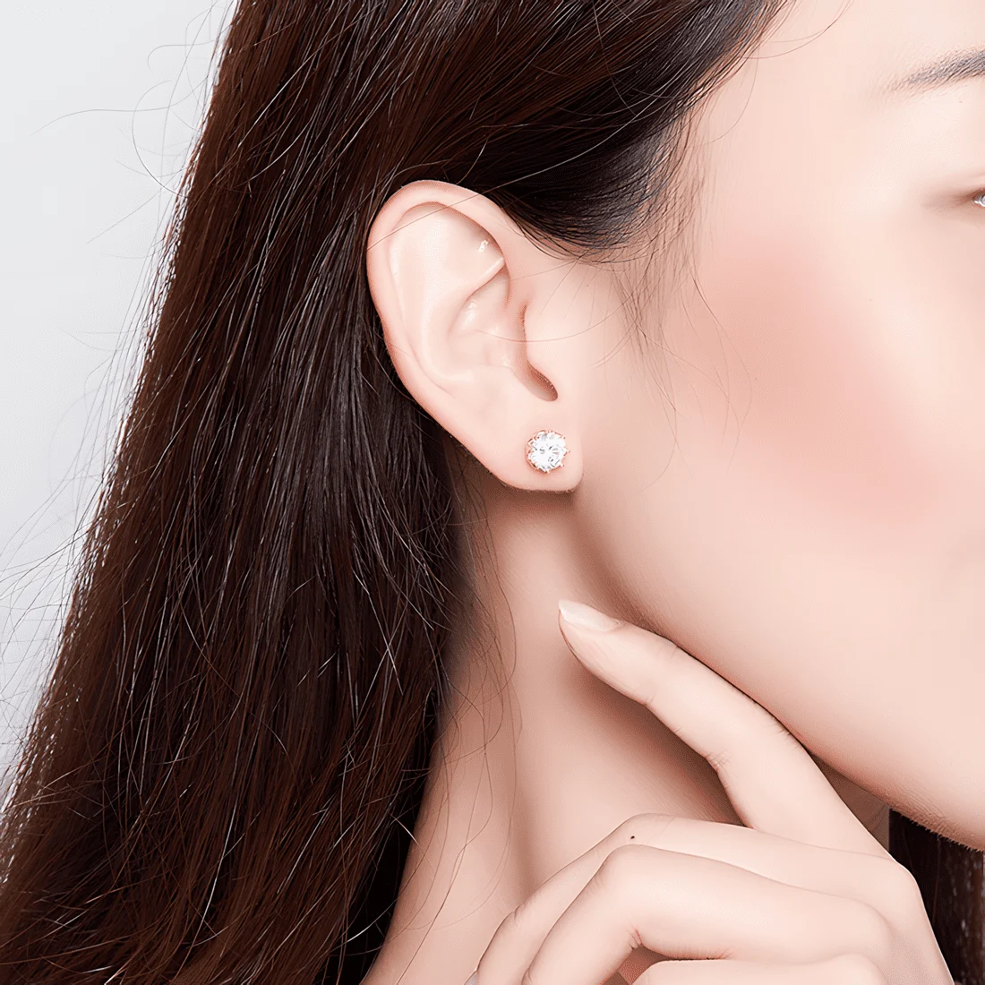 Pendientes de Botón Solitario <myexti><span>Plata de Ley 925, chapada en oro amarillo, con circonitas redondas</span></myexti> - Imagen 2