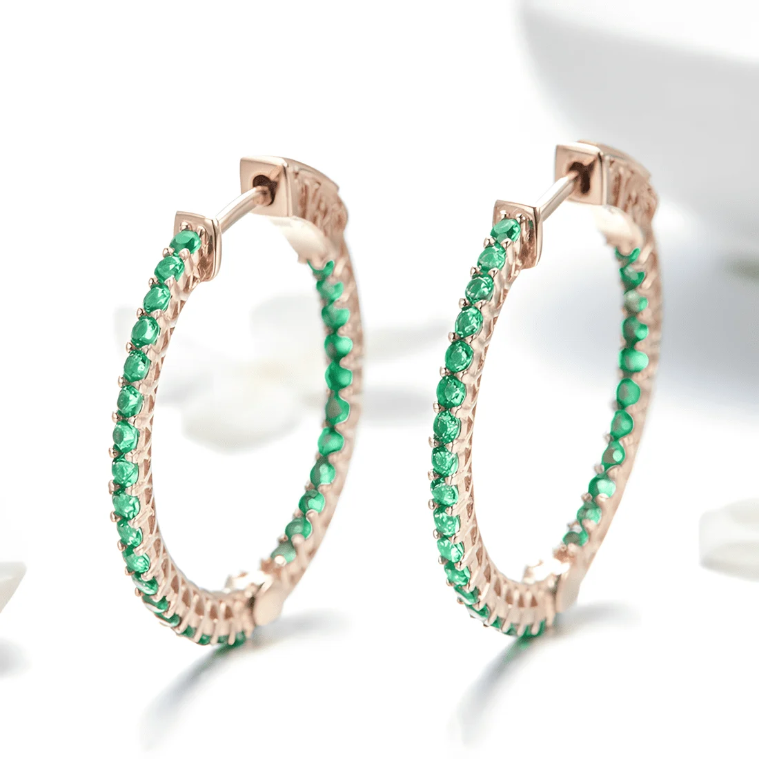 Pendientes de Aro Verdes <myexti><span>Plata de Ley 925, chapada en oro rosa, con circonitas verdes</span></myexti> - Imagen 3