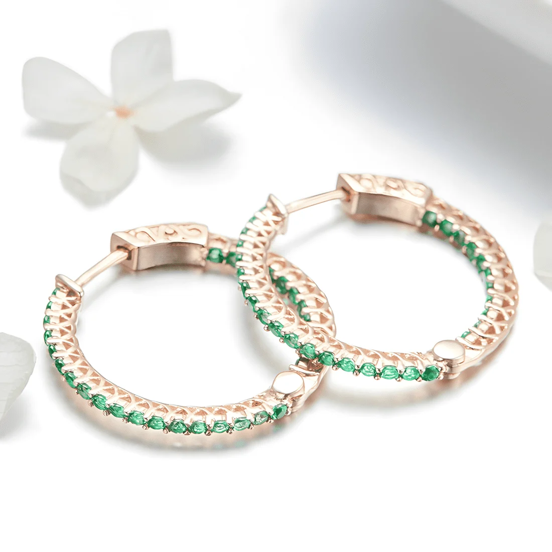 Pendientes de Aro Verdes <myexti><span>Plata de Ley 925, chapada en oro rosa, con circonitas verdes</span></myexti> - Imagen 5