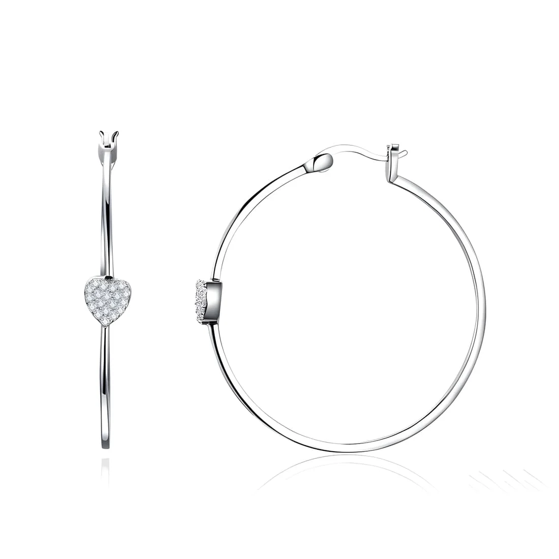 Pendientes de Aro con Corazón <myexti><span>Plata de Ley 925, chapada en oro blanco, con acentos de circonitas en forma de corazón</span></myexti>