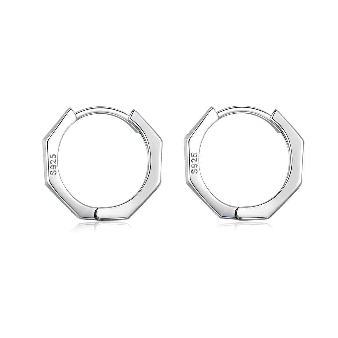 Pendientes de Aro Octagonales <myexti><span>Plata de Ley 925, chapada en oro blanco</span></myexti>