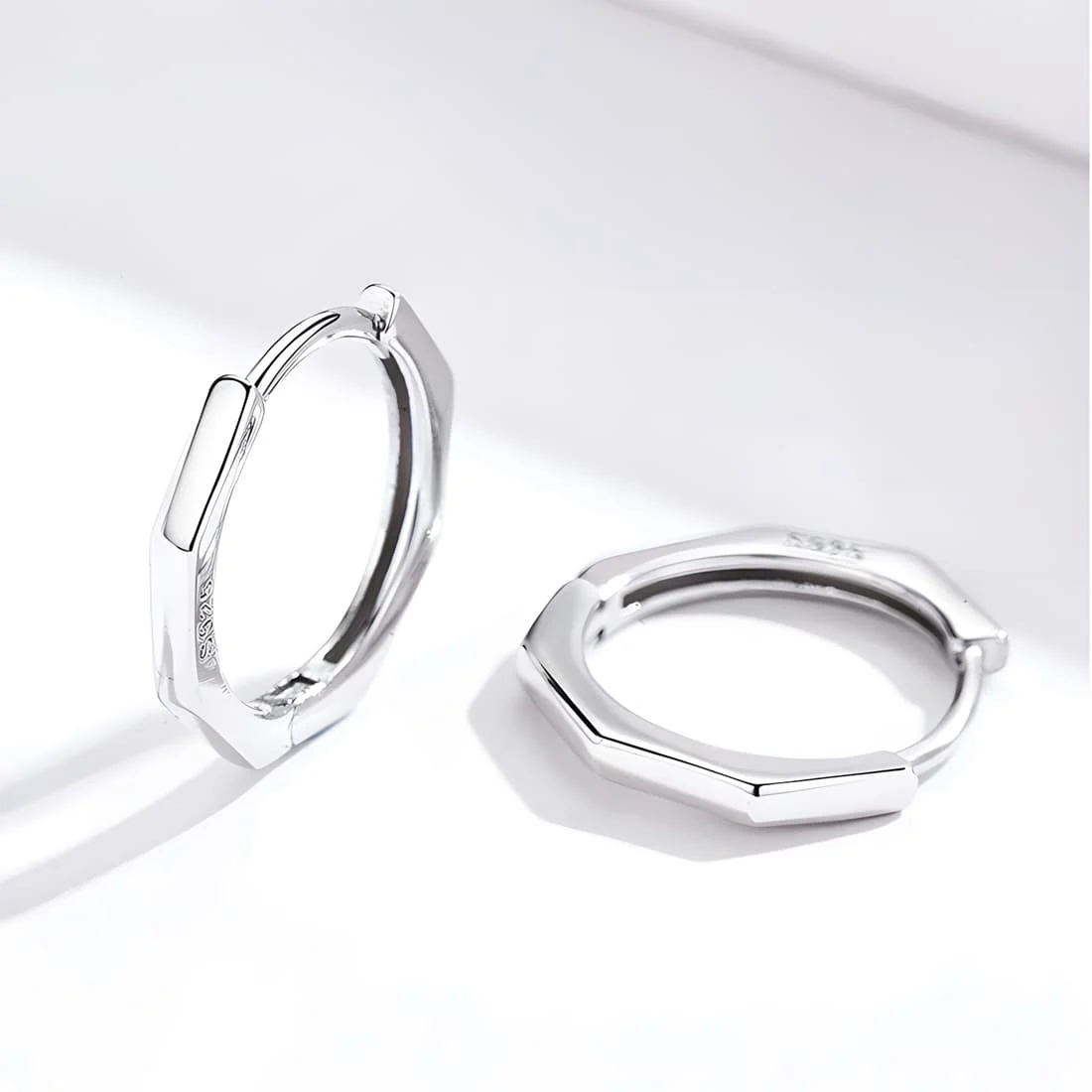 Pendientes de Aro Octagonales <myexti><span>Plata de Ley 925, chapada en oro blanco</span></myexti> - Imagen 4