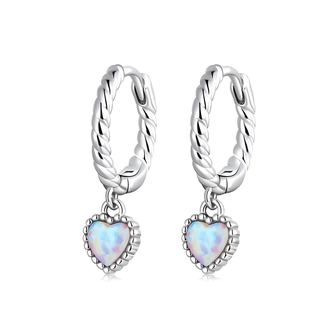 Pendientes de Aro con Corazones de Ópalo <myexti><span>Plata de Ley 925, chapada en oro blanco, con corazones de ópalo</span></myexti>