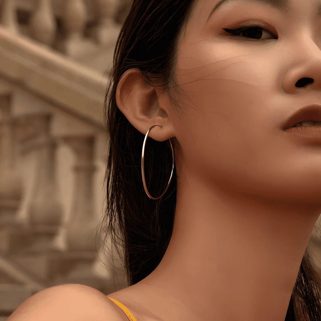 Pendientes de Aro Grandes <myexti><span>Plata de Ley 925, chapada en oro blanco</span></myexti> - Imagen 2