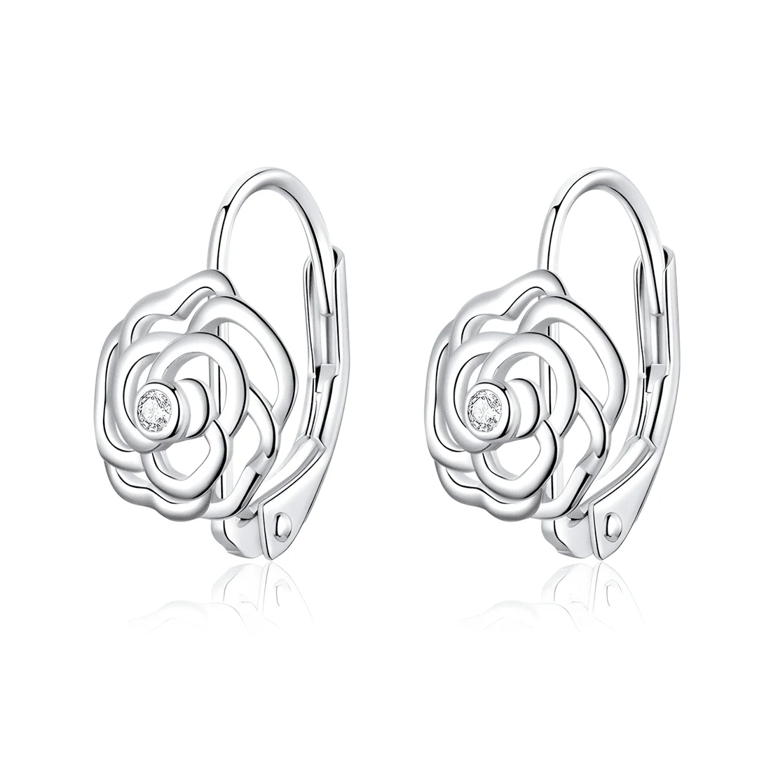 Pendientes Colgantes de Rosas <myexti><span>Plata de Ley 925, chapada en oro blanco, con circonitas</span></myexti>