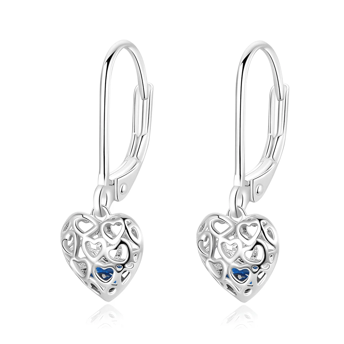 Pendientes Colgantes con Corazones Pequeños <myexti><span>Plata de Ley 925, chapada en oro blanco, con circonitas azules</span></myexti>