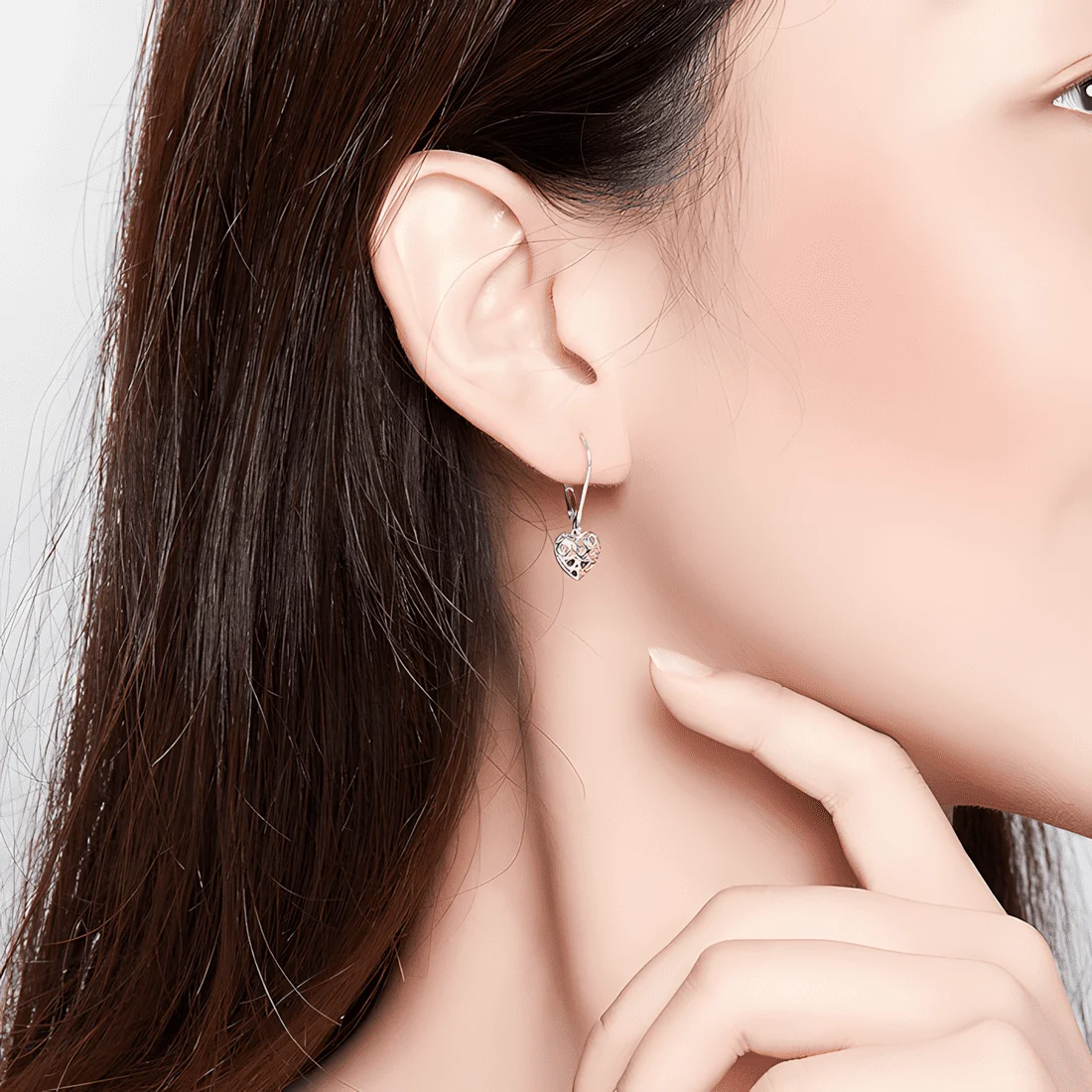 Pendientes Colgantes con Corazones Pequeños <myexti><span>Plata de Ley 925, chapada en oro blanco, con circonitas azules</span></myexti> - Imagen 2