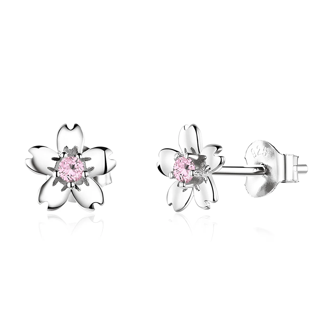 Pendientes de Botón Flores de Sakura <myexti><span>Plata de Ley 925, chapada en oro blanco, con circonitas rosas</span></myexti>