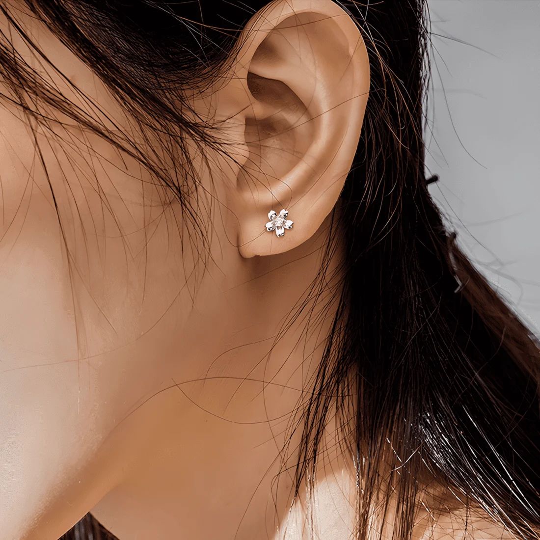 Pendientes de Botón Flores de Sakura <myexti><span>Plata de Ley 925, chapada en oro blanco, con circonitas rosas</span></myexti> - Imagen 2