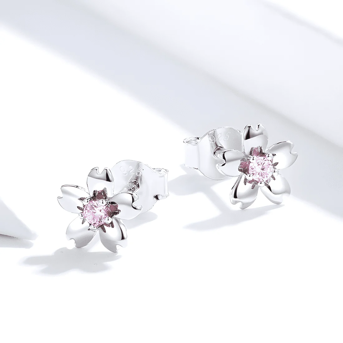 Pendientes de Botón Flores de Sakura <myexti><span>Plata de Ley 925, chapada en oro blanco, con circonitas rosas</span></myexti> - Imagen 3