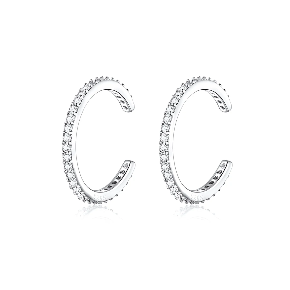 Puños para orejas de Aro Brillantes <myexti><span>Plata de Ley 925, chapada en oro blanco, con circonitas</span></myexti>