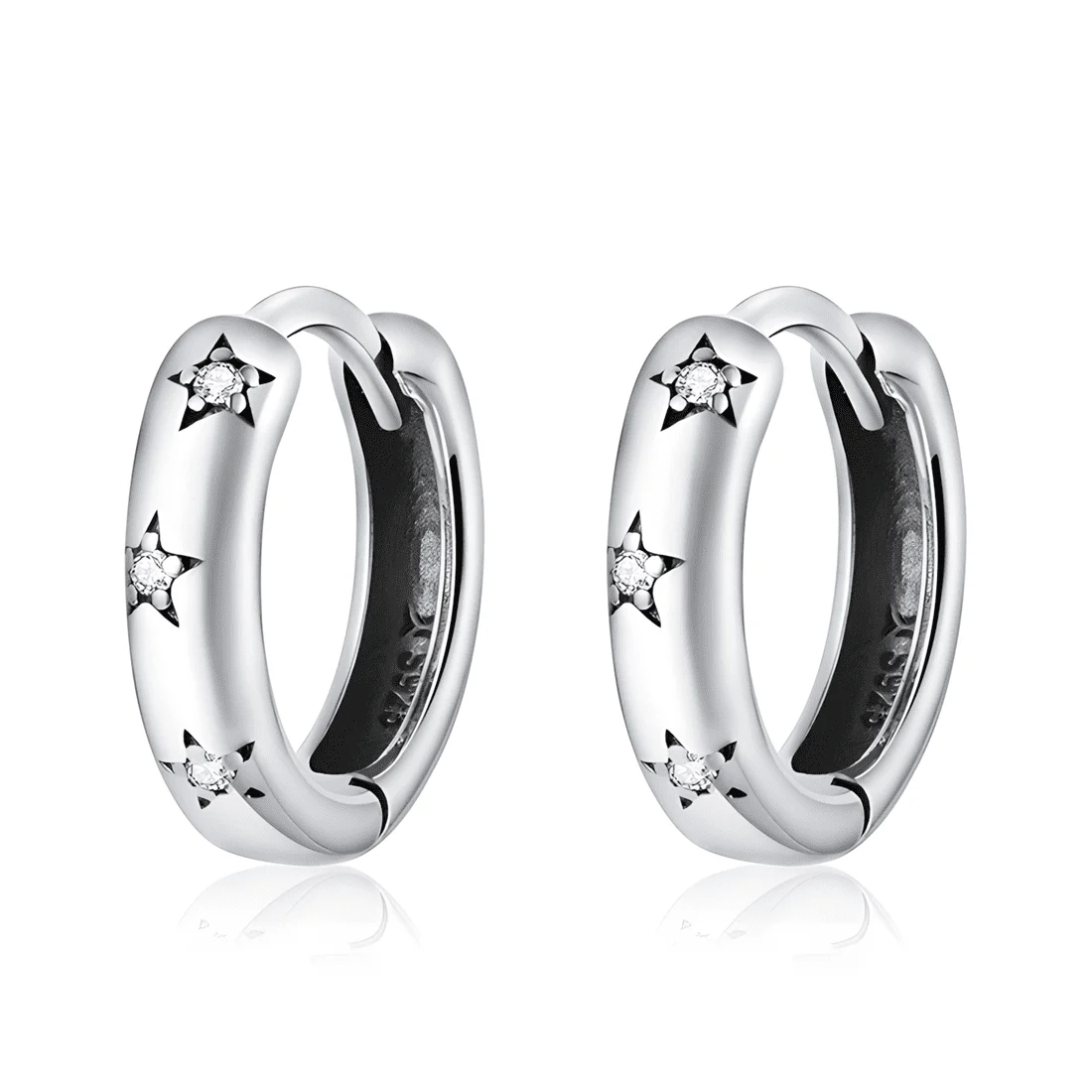 Pendientes de Aro con Estrellas <myexti><span>Plata de Ley 925, chapada en oro blanco, con circonitas</span></myexti>