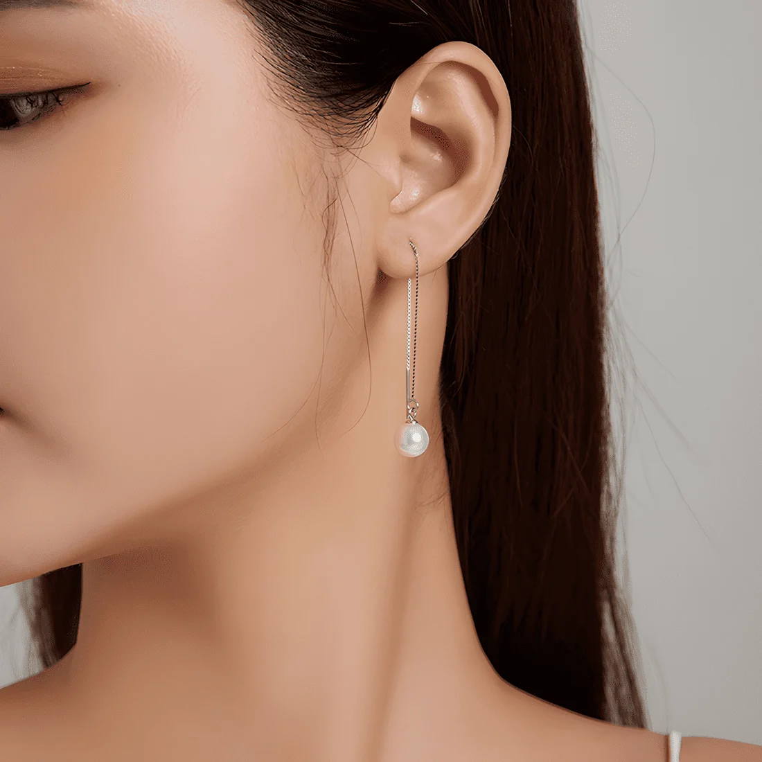 Pendientes de Hilo con Perlas <myexti><span>Plata de Ley 925, chapada en oro blanco, con perlas naturales</span></myexti> - Imagen 4