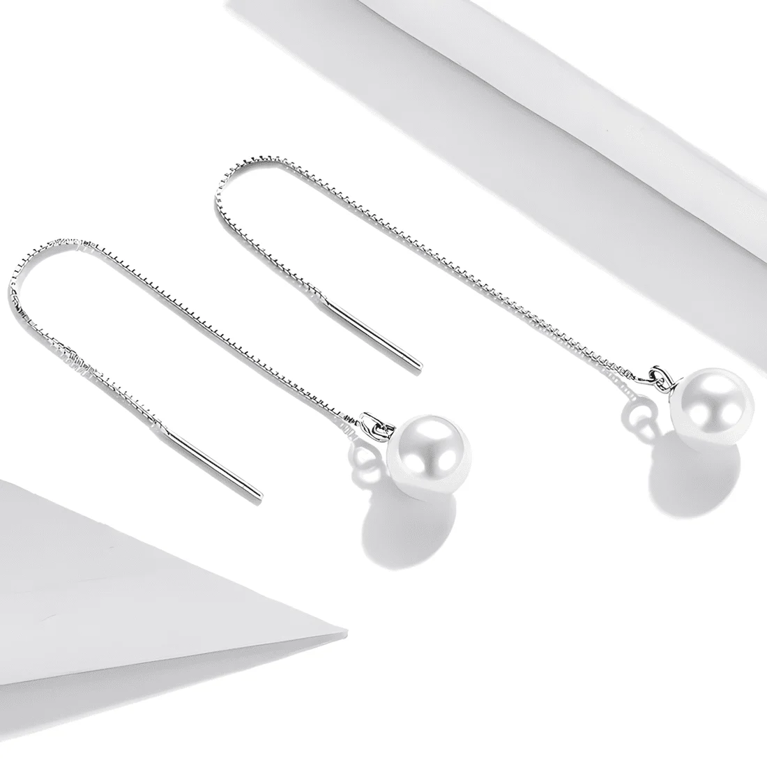 Pendientes de Hilo con Perlas <myexti><span>Plata de Ley 925, chapada en oro blanco, con perlas naturales</span></myexti> - Imagen 5