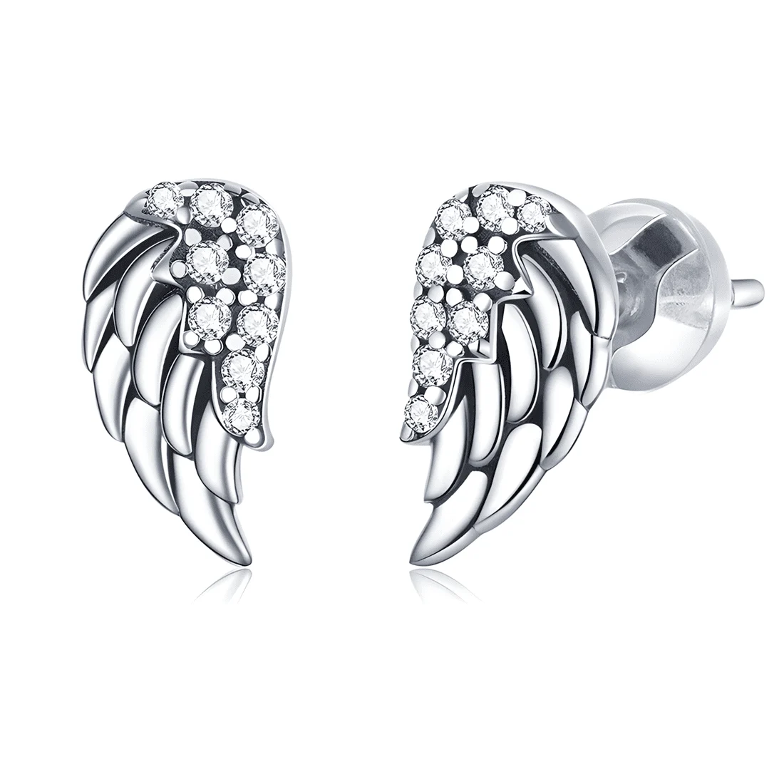 Pendientes de Botón con Alas <myexti><span>Plata de Ley 925, chapada en oro blanco, con circonitas</span></myexti>