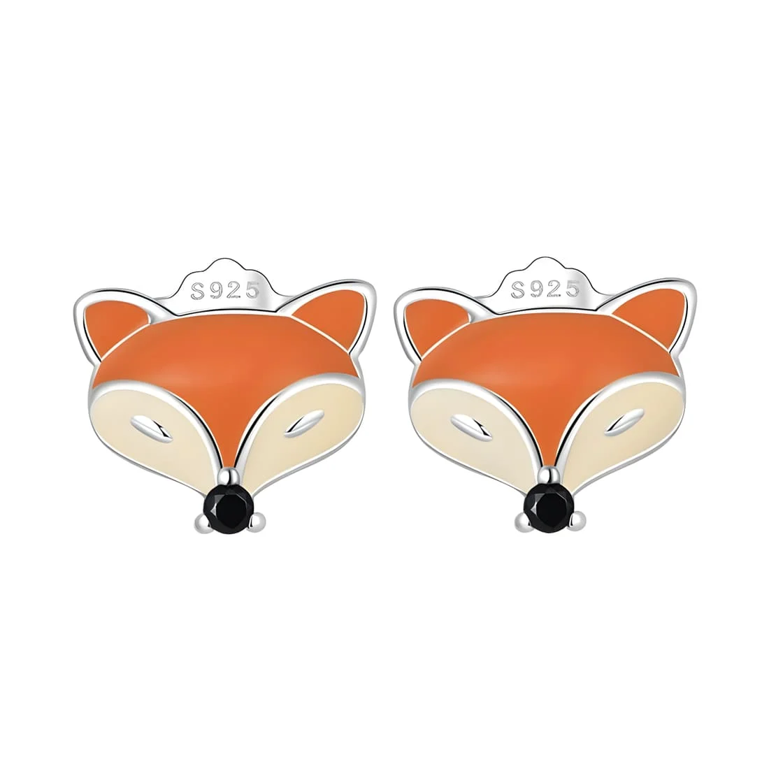Pendientes de Zorro <myexti><span>Plata de Ley 925, chapada en oro blanco, esmaltados a mano con circonitas negras</span></myexti>