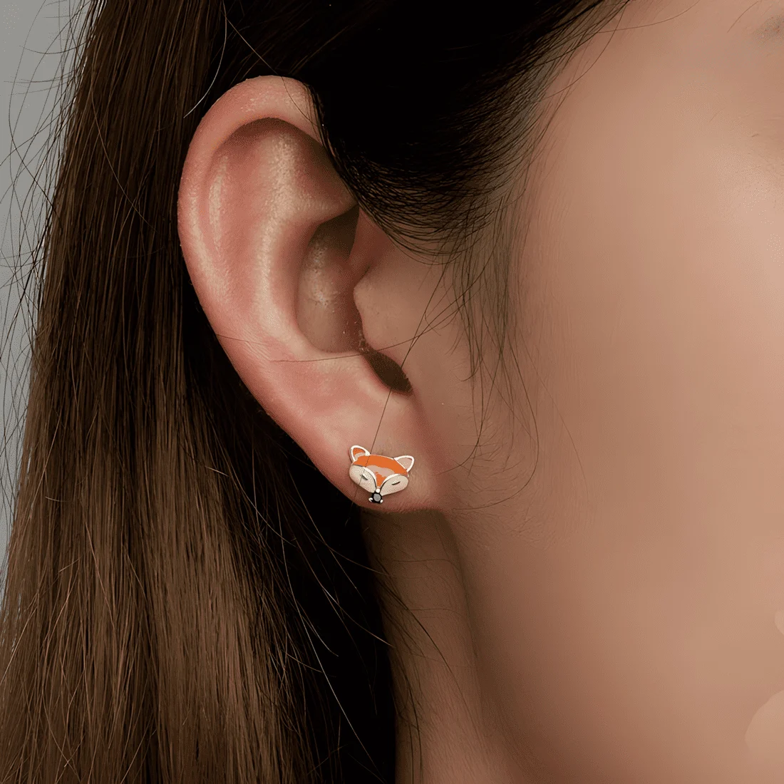 Pendientes de Zorro <myexti><span>Plata de Ley 925, chapada en oro blanco, esmaltados a mano con circonitas negras</span></myexti> - Imagen 2
