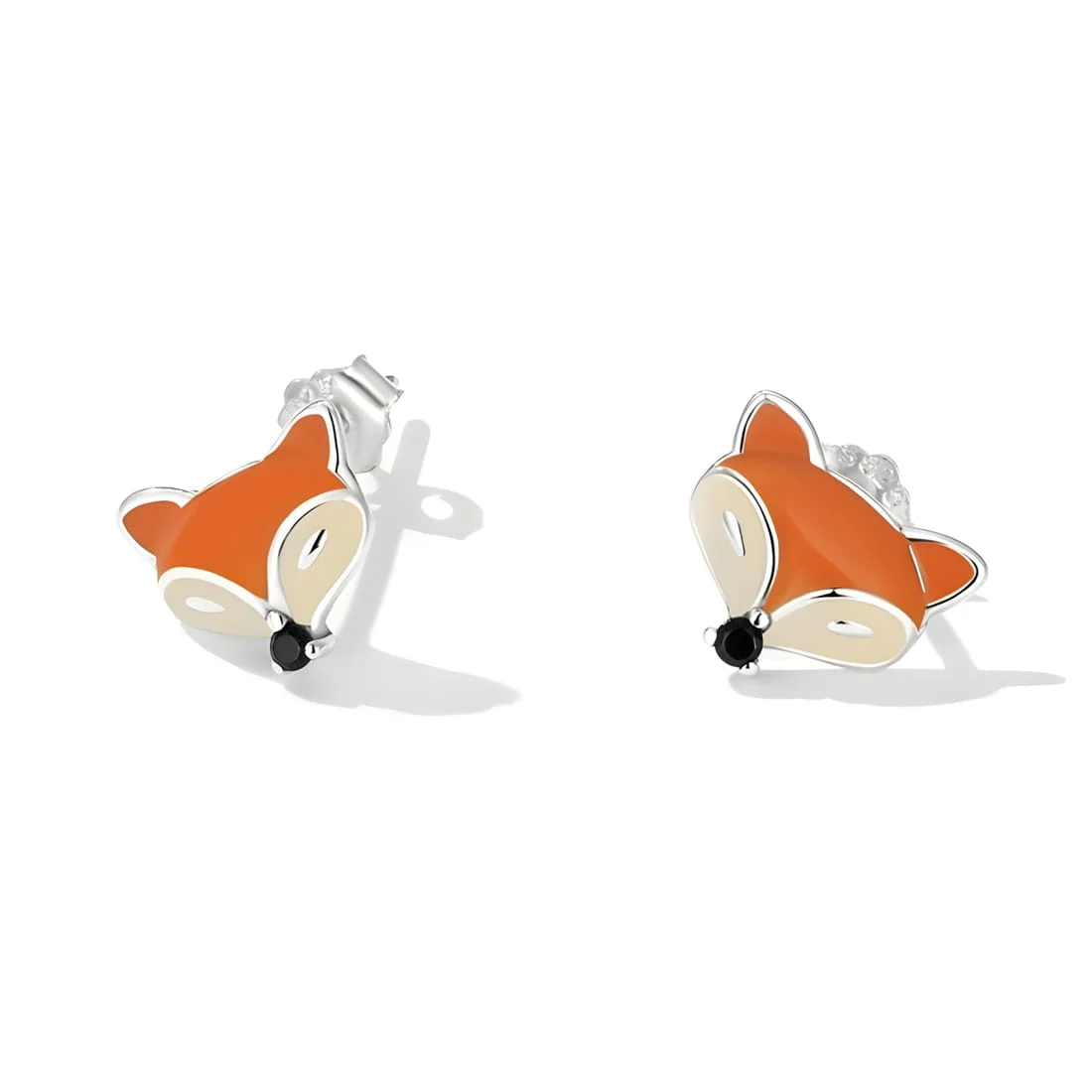 Pendientes de Zorro <myexti><span>Plata de Ley 925, chapada en oro blanco, esmaltados a mano con circonitas negras</span></myexti> - Imagen 3