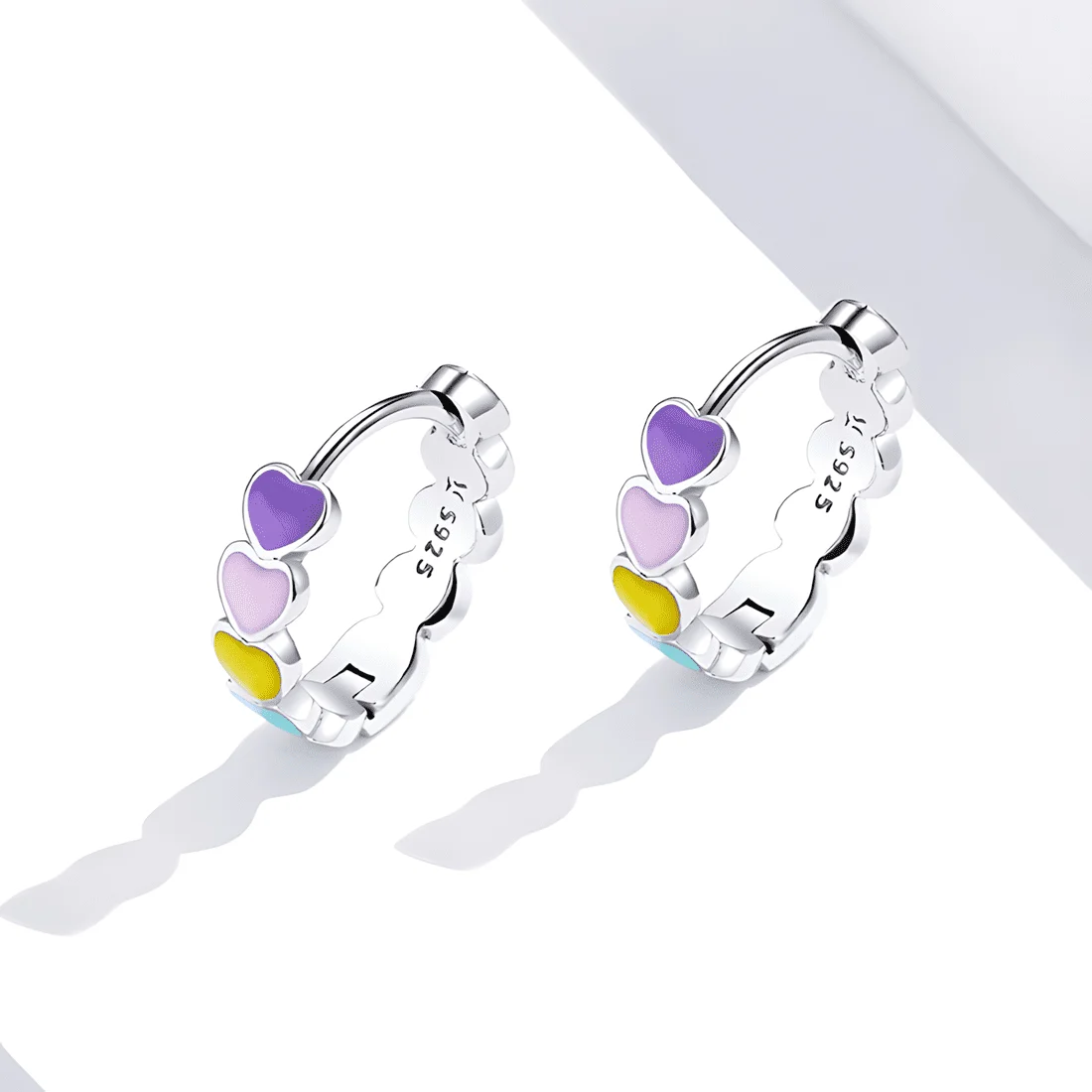 Pendientes de Aro con Corazones <myexti><span>Plata de Ley 925, chapada en oro blanco, esmaltados multicolor</span></myexti> - Imagen 5