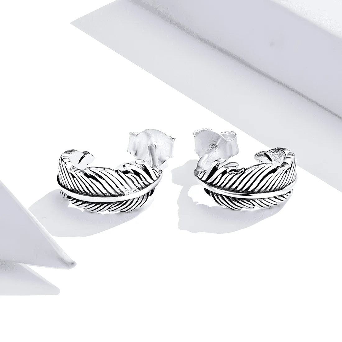 Pendientes de Aro con Plumas <myexti><span>Plata de Ley 925, chapada en oro blanco</span></myexti> - Imagen 3