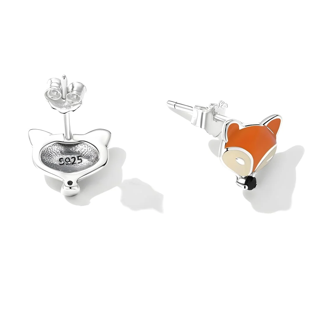 Pendientes de Zorro <myexti><span>Plata de Ley 925, chapada en oro blanco, esmaltados a mano con circonitas negras</span></myexti> - Imagen 4