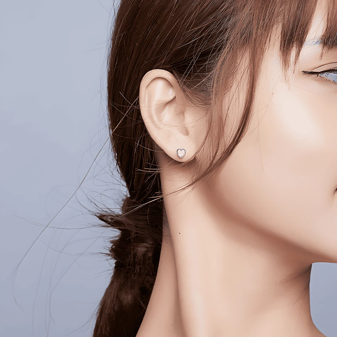 Pendientes de Botón Corazón de Piedra Lunar <myexti><span>Plata de Ley 925, chapada en oro blanco, con piedras lunares en forma de corazón</span></myexti> - Imagen 2