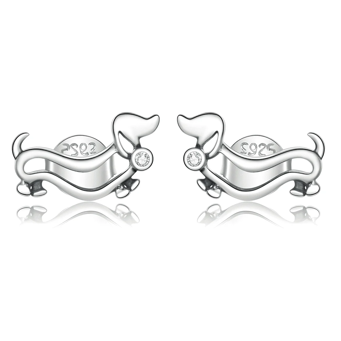 Pendientes de Perro Salchicha <myexti><span>Plata de Ley 925, chapada en oro blanco, con circonitas blancas</span></myexti>