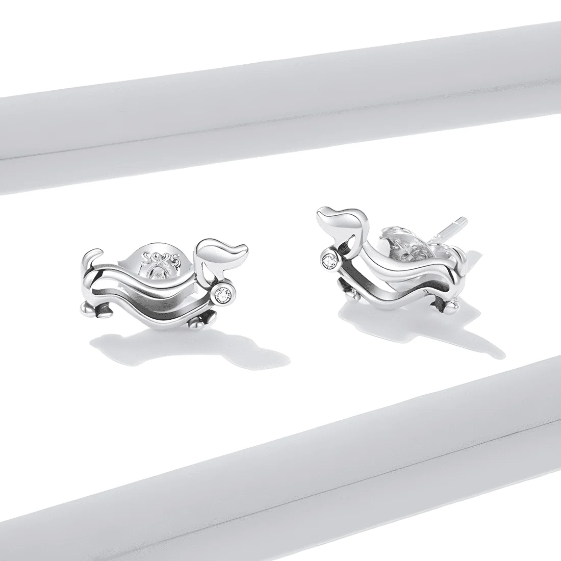 Pendientes de Perro Salchicha <myexti><span>Plata de Ley 925, chapada en oro blanco, con circonitas blancas</span></myexti> - Imagen 3