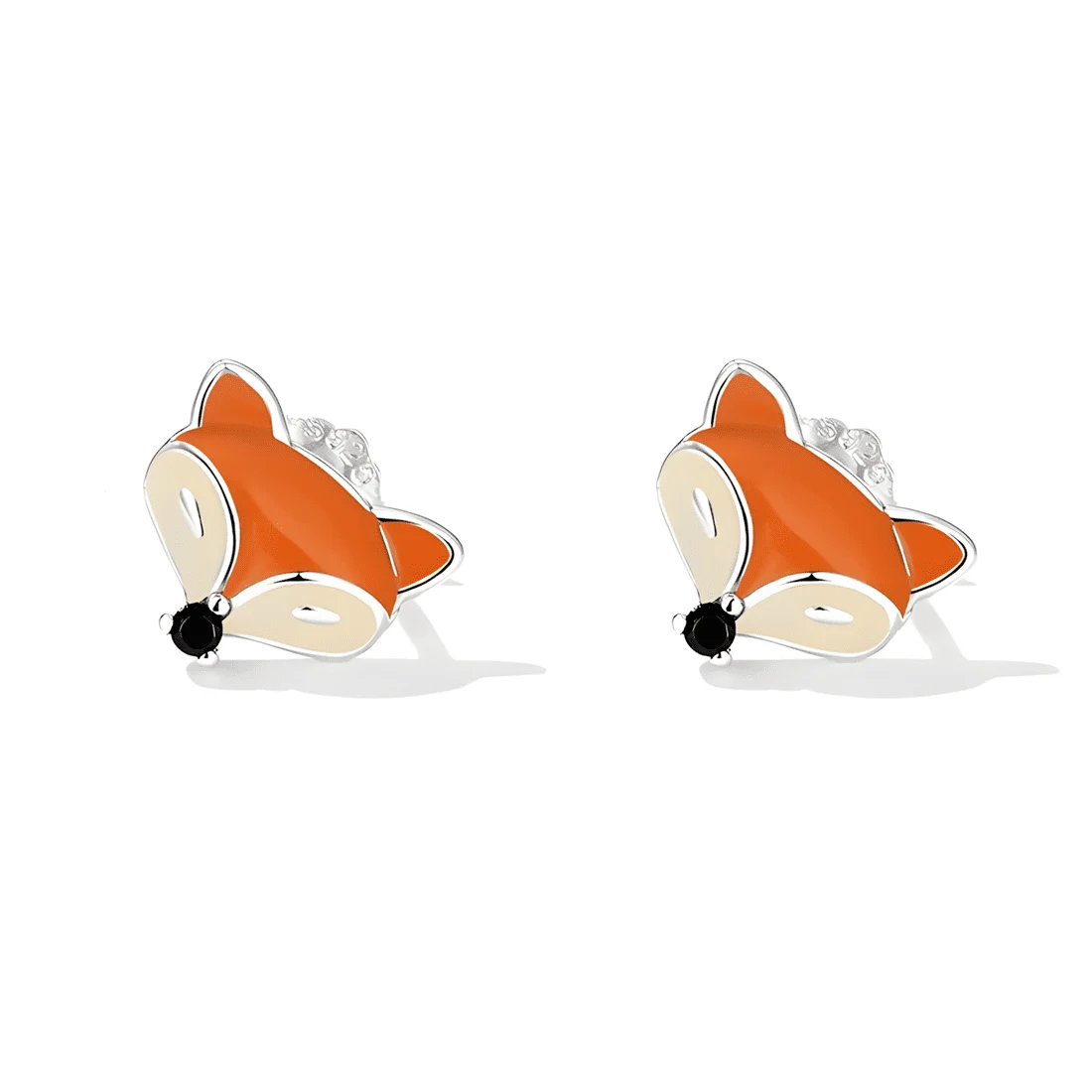 Pendientes de Zorro <myexti><span>Plata de Ley 925, chapada en oro blanco, esmaltados a mano con circonitas negras</span></myexti> - Imagen 5