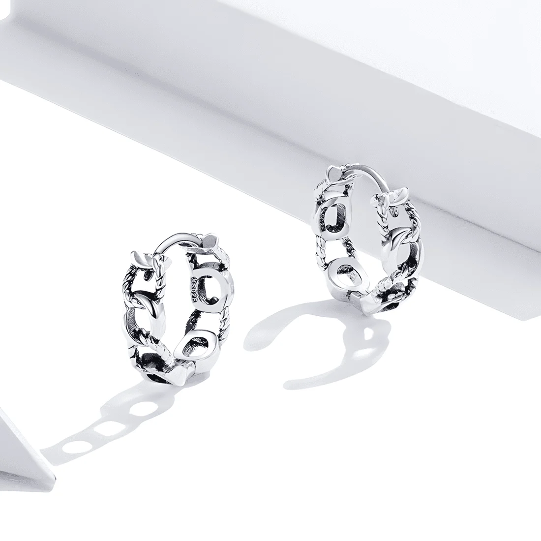 Pendientes de Aro con Cadena <myexti><span>Plata de Ley 925, chapada en oro blanco, con diseño elegante de cadena</span></myexti> - Imagen 5