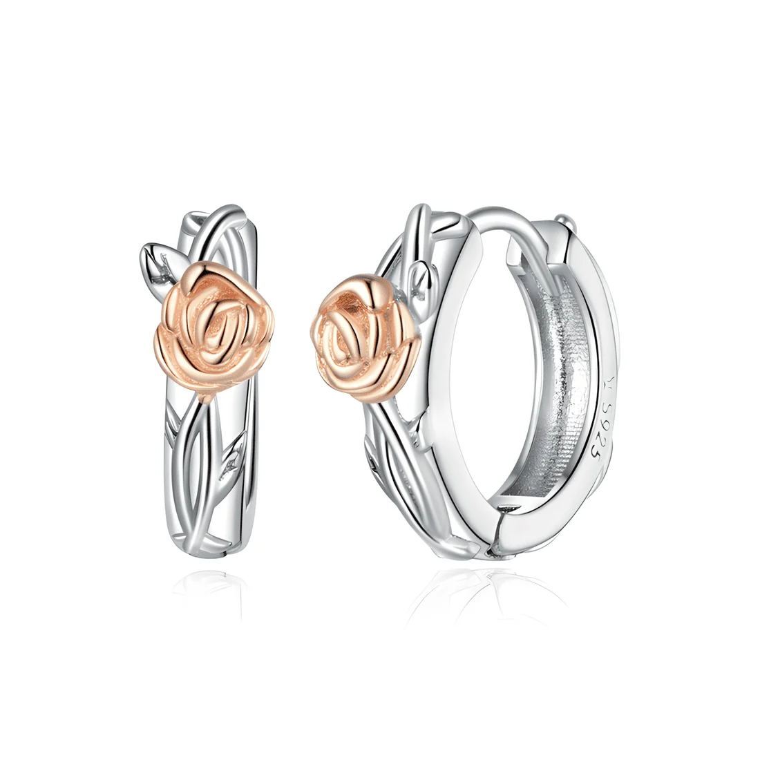 Pendientes de Aro con Rosas <myexti><span>Plata de Ley 925, chapada en oro blanco y oro rosa, con diseño intrincado de rosas</span></myexti>
