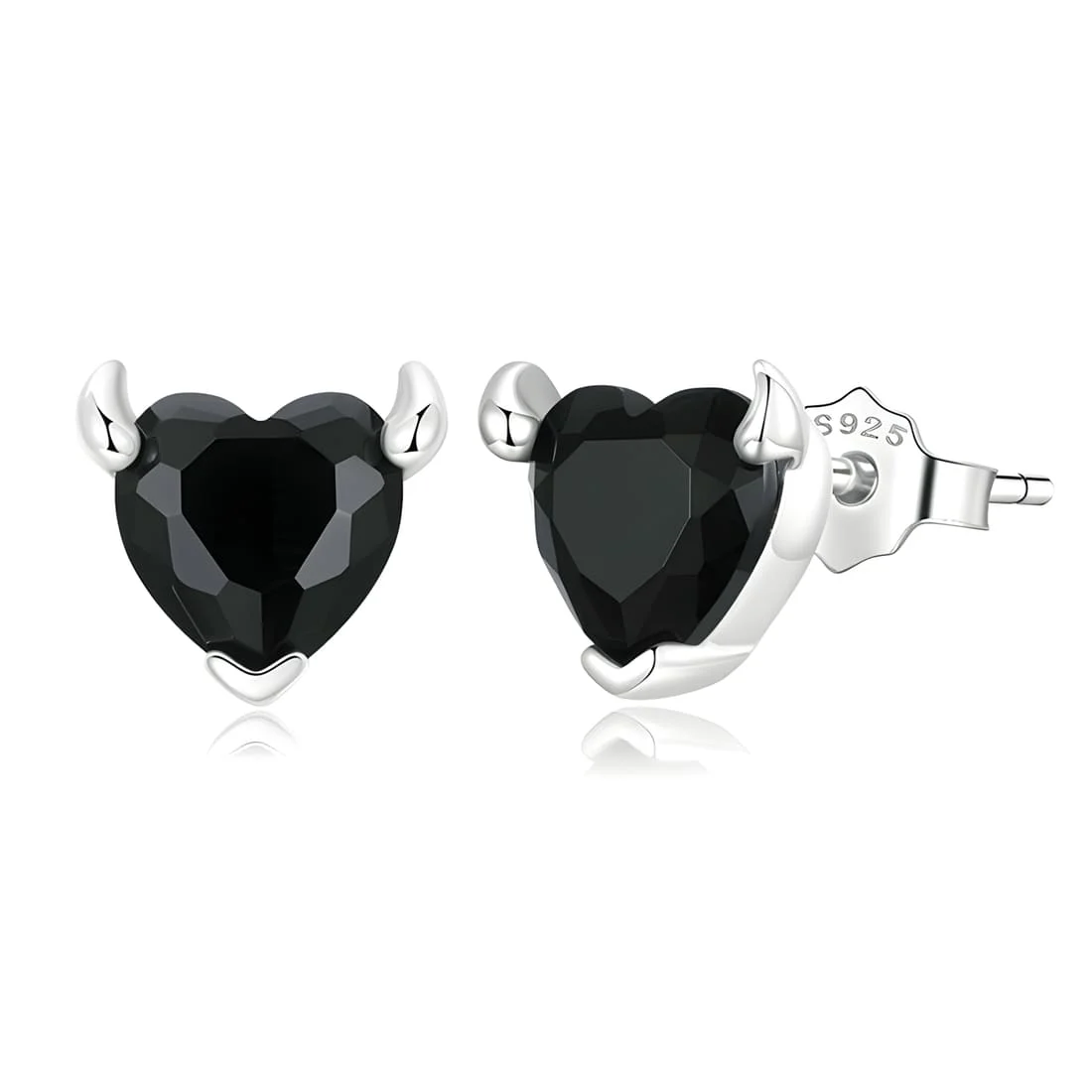 Pendientes de Corazón Negro <myexti><span>Plata de Ley 925, chapada en oro blanco, con cuernos de diablo y circonitas negras</span></myexti>