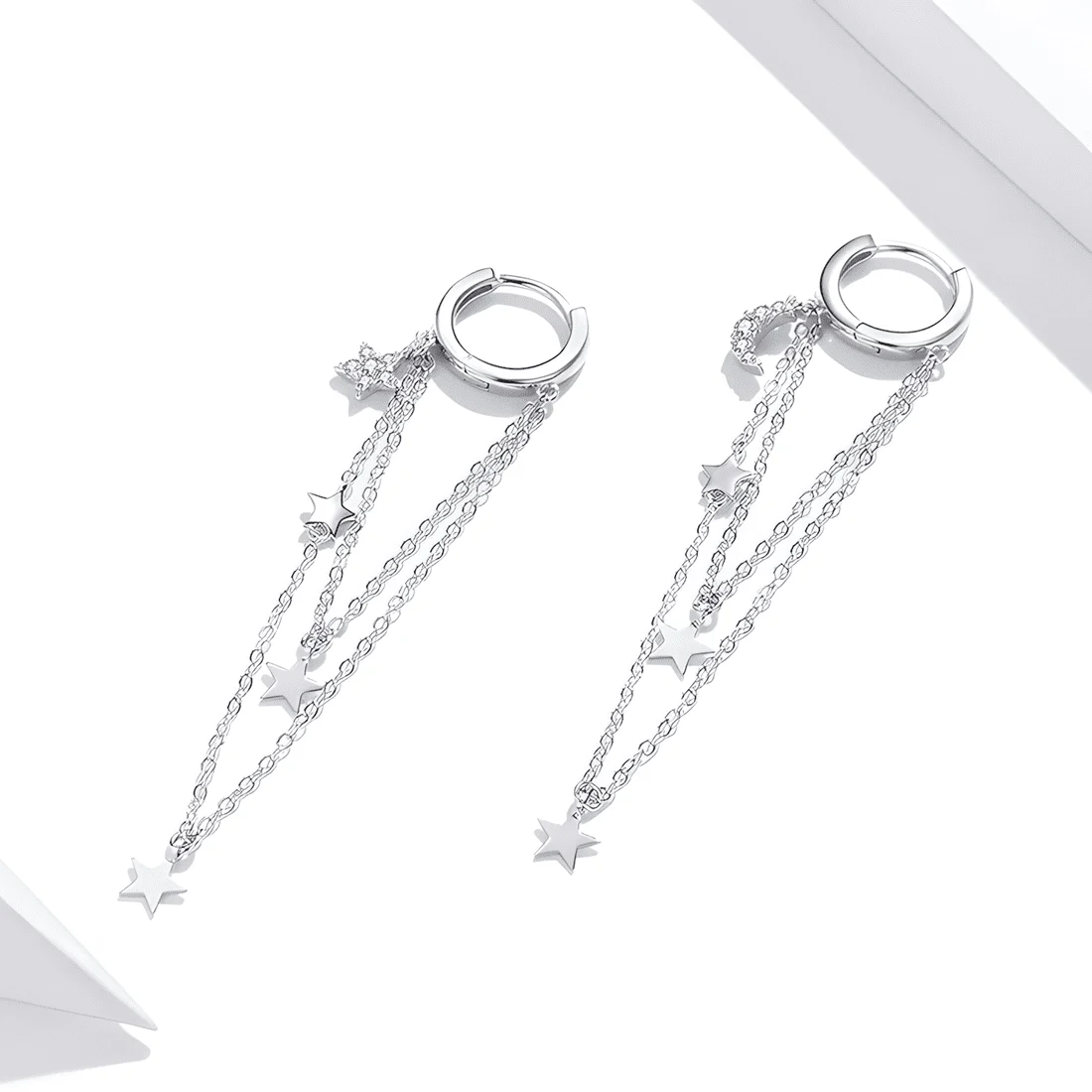 Pendientes Colgantes de Estrellas <myexti><span>Plata de Ley 925, chapada en oro blanco, con circonitas y detalles de cadena</span></myexti> - Imagen 4