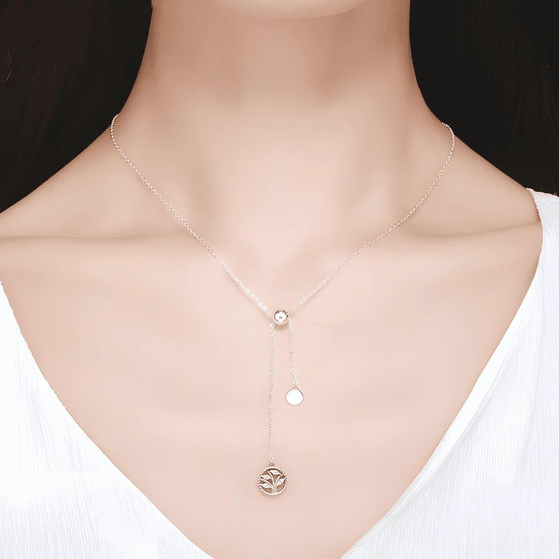 Collar Árbol de la Vida <myexti><span>Plata de Ley 925, chapada en oro blanco, con circonitas y longitud ajustable</span></myexti> - Imagen 2