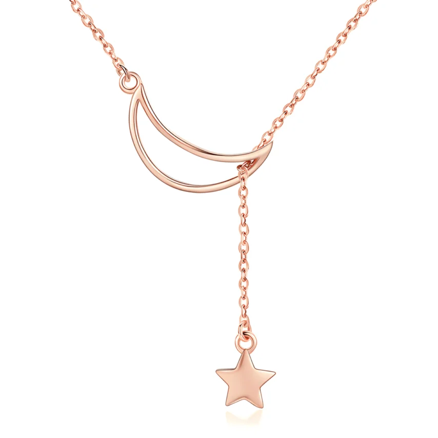 Collar de Luna y Estrella <myexti><span>Plata de Ley 925, chapada en oro rosa, con longitud ajustable</span></myexti>
