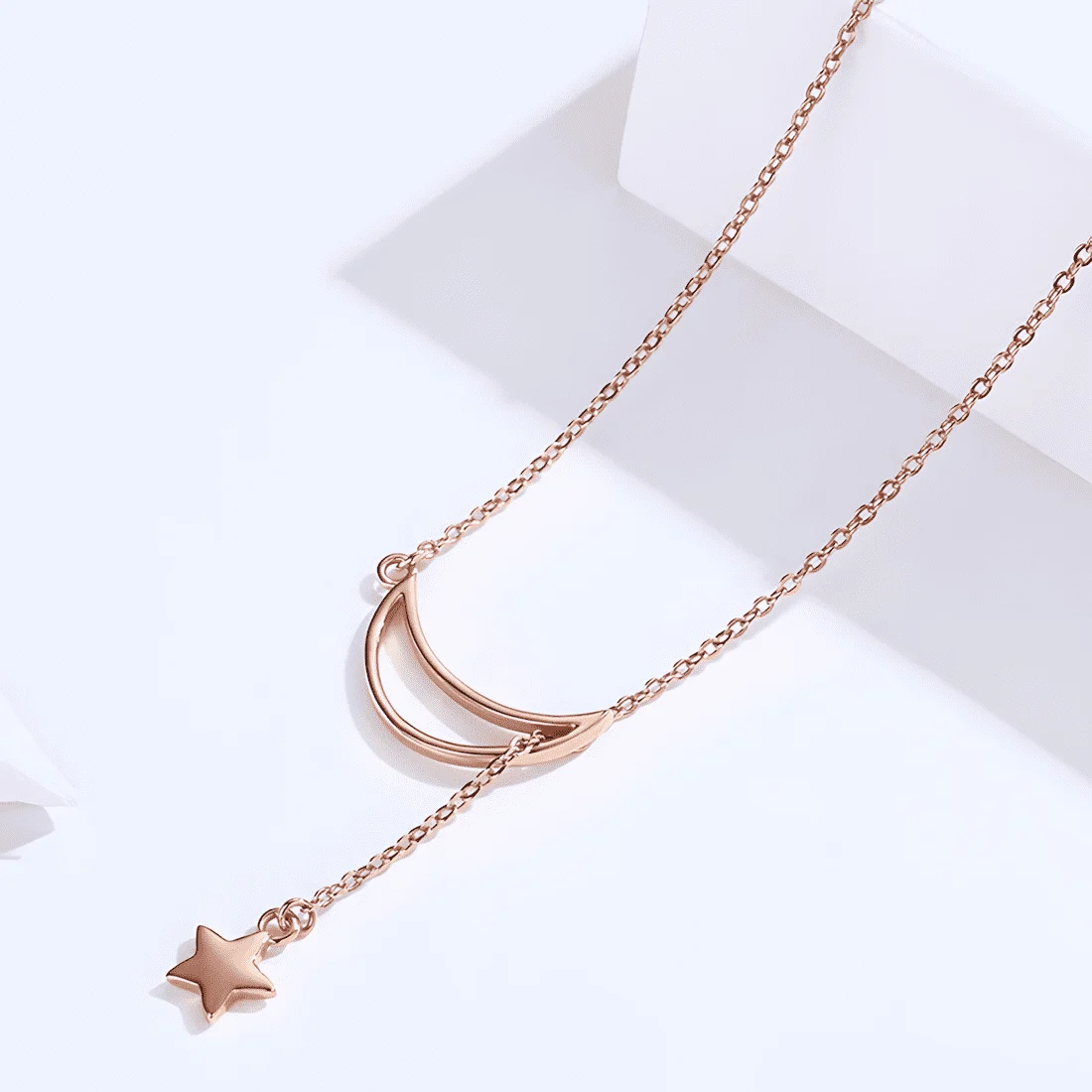 Collar de Luna y Estrella <myexti><span>Plata de Ley 925, chapada en oro rosa, con longitud ajustable</span></myexti> - Imagen 4