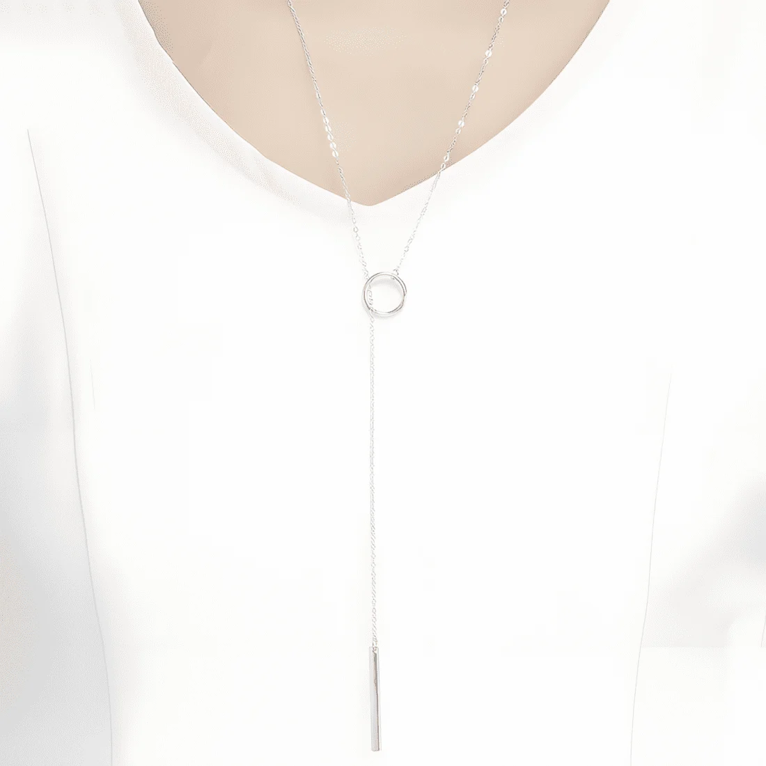 Collar con Colgante de Barra <myexti><span>Plata de Ley 925, chapada en oro blanco, con longitud ajustable y estilo minimalista</span></myexti> - Imagen 2