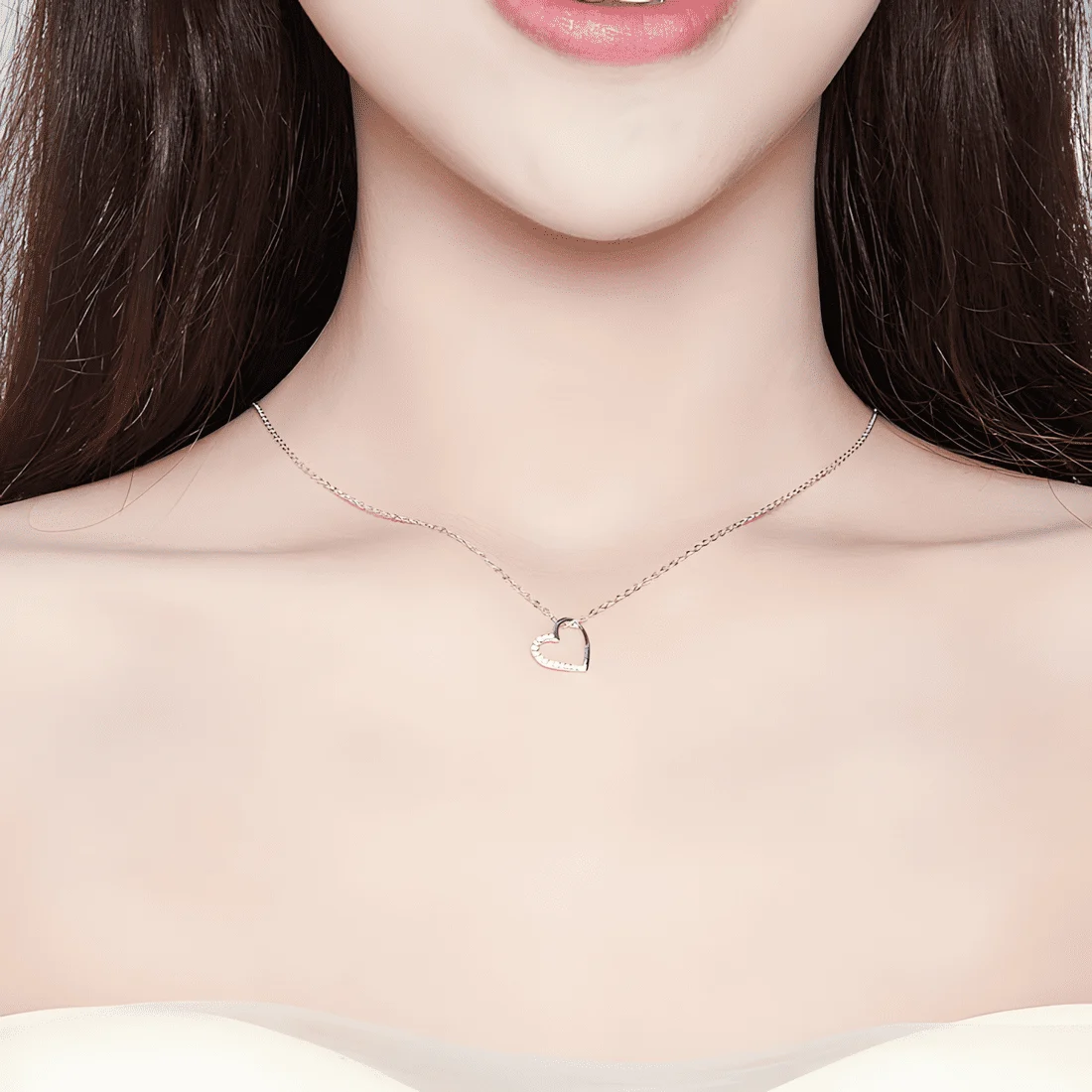 Collar Corazón Brillante <myexti><span>Plata de Ley 925, chapada en oro blanco, con circonitas y longitud ajustable</span></myexti> - Imagen 2