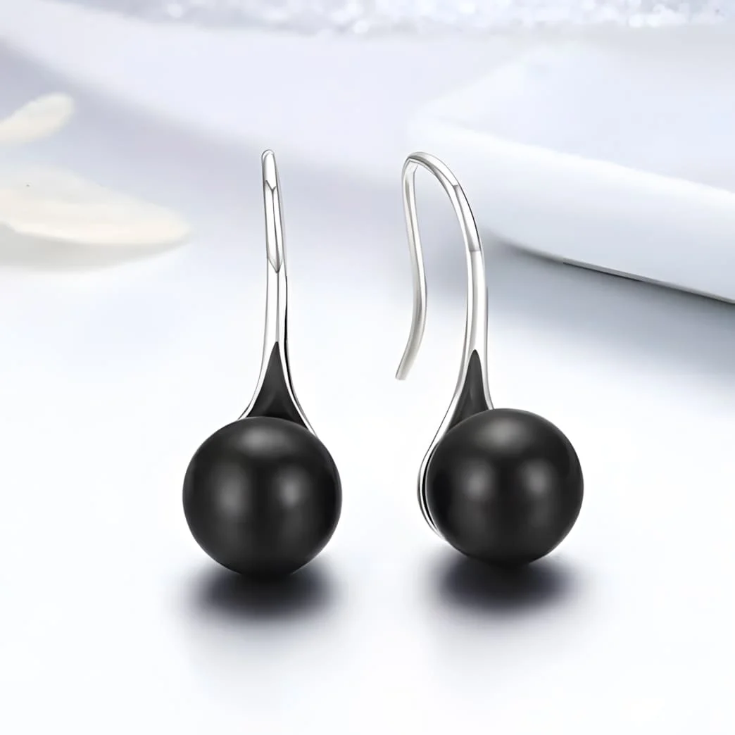 Pendientes de Gota con Perla Negra <myexti><span>Plata de Ley 925, chapada en oro blanco</span></myexti> - Imagen 3