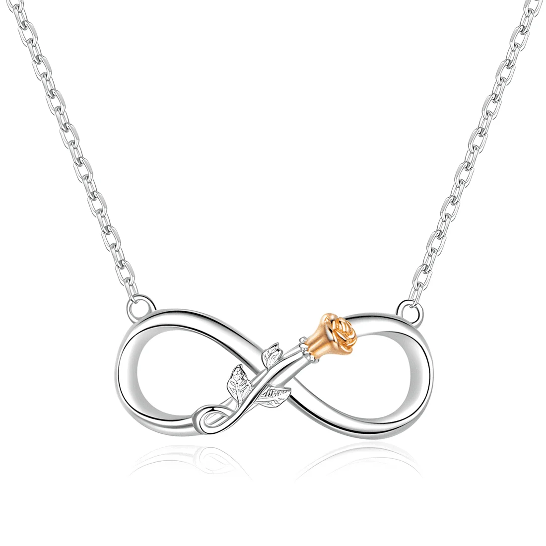 Collar Rosa Infinito <myexti><span>Plata de Ley 925, chapada en oro blanco, con detalle de rosa chapado en oro rosa</span></myexti>