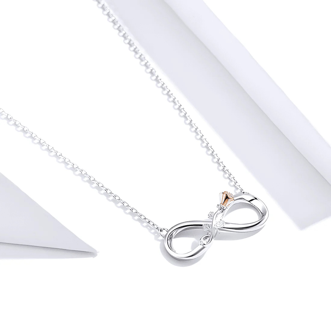 Collar Rosa Infinito <myexti><span>Plata de Ley 925, chapada en oro blanco, con detalle de rosa chapado en oro rosa</span></myexti> - Imagen 3