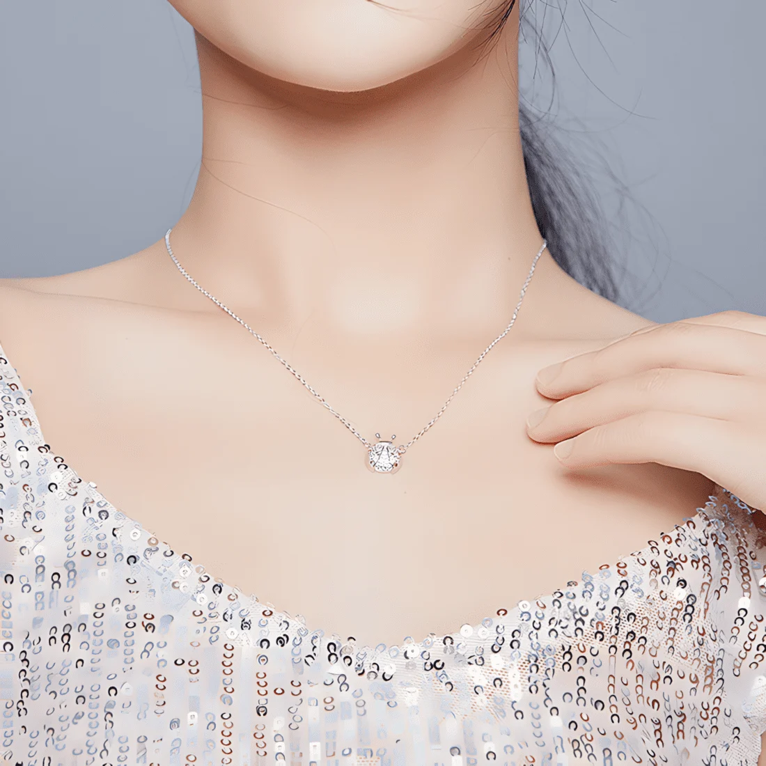 Collar de Mariquita <myexti><span>Plata de Ley 925, chapada en oro blanco, con circonitas de colores y longitud ajustable</span></myexti> - Imagen 2