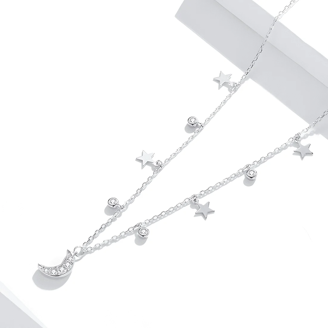 Collar de Luna y Estrellas <myexti><span>Plata de Ley 925, chapada en oro blanco, con circonitas y longitud ajustable</span></myexti> - Imagen 3