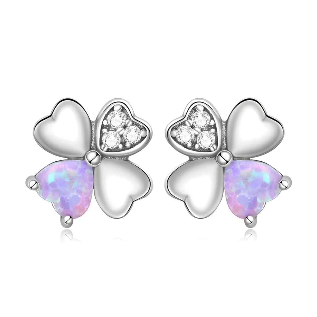 Pendientes de Trébol <myexti><span>Plata de Ley 925, chapada en oro blanco, con circonitas y ópalos</span></myexti>
