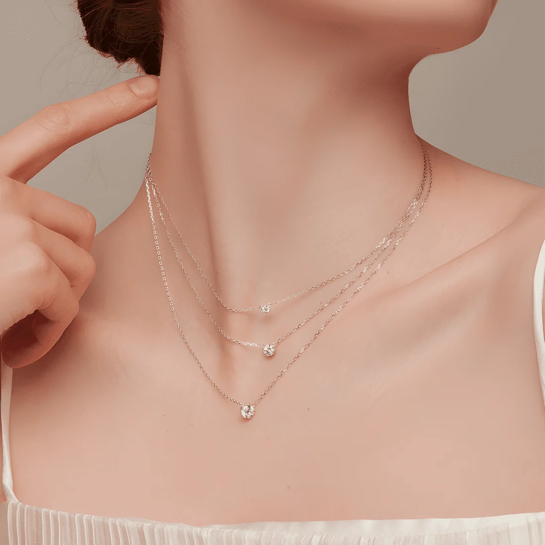 Collar Solitario <myexti><span>Plata de Ley 925, chapada en oro blanco, con circonita de corte redondo</span></myexti> - Imagen 2