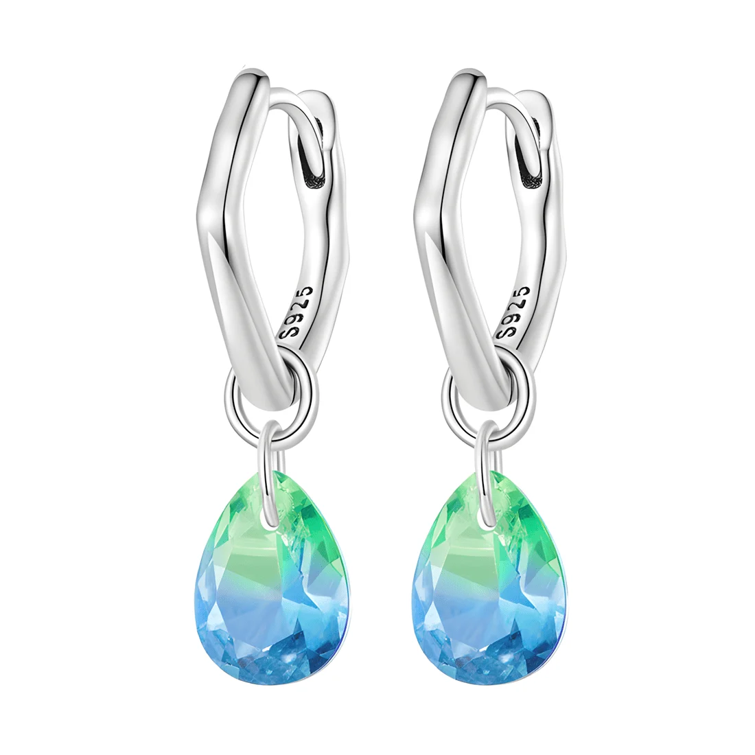Pendientes de Gota Verde y Azul <myexti><span>Plata de Ley 925, chapada en oro blanco, con circonitas en forma de gota verde y azul</span></myexti>