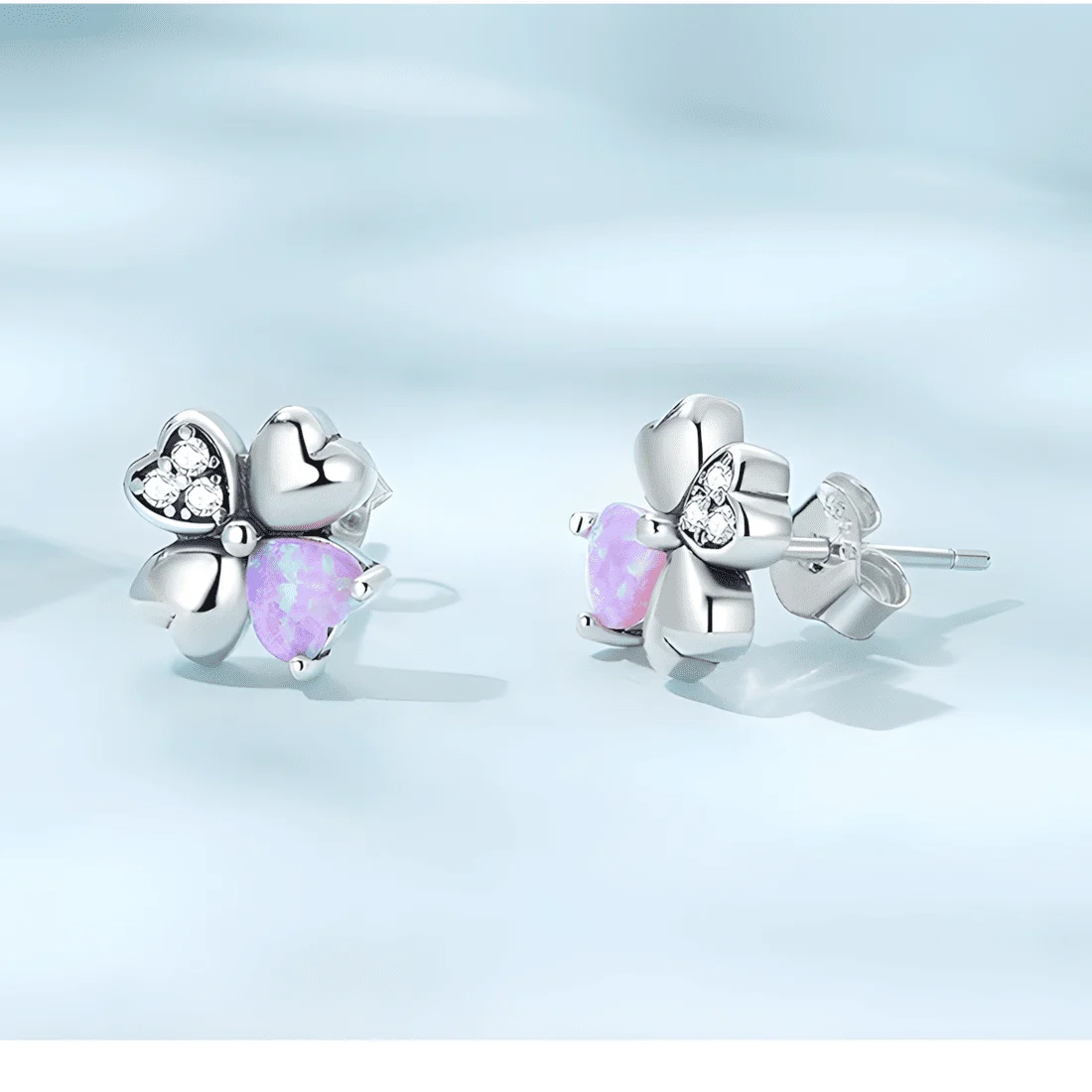 Pendientes de Trébol <myexti><span>Plata de Ley 925, chapada en oro blanco, con circonitas y ópalos</span></myexti> - Imagen 3