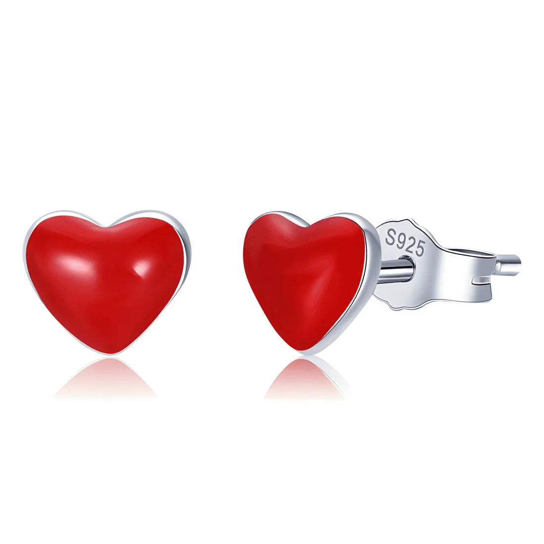 Pendientes de Botón Corazones Rojos <myexti><span>Plata de Ley 925, chapada en oro blanco, esmaltados en rojo</span></myexti>